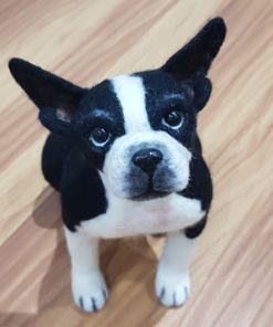 Boston Terrier Puppy, Custom Needle Felted Dog Portrait