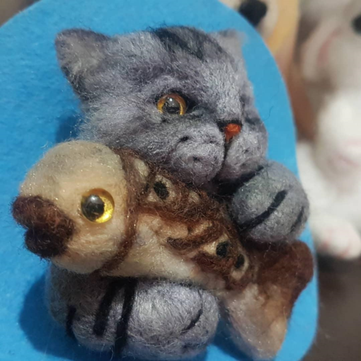 Needle Felted Cat Toy, Cute Cat With Fish | Cat Portrait