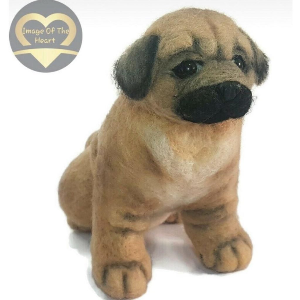 Contact Us 2 Mini Pug Needle Felted Dog Portrait | Gift for dog lovers